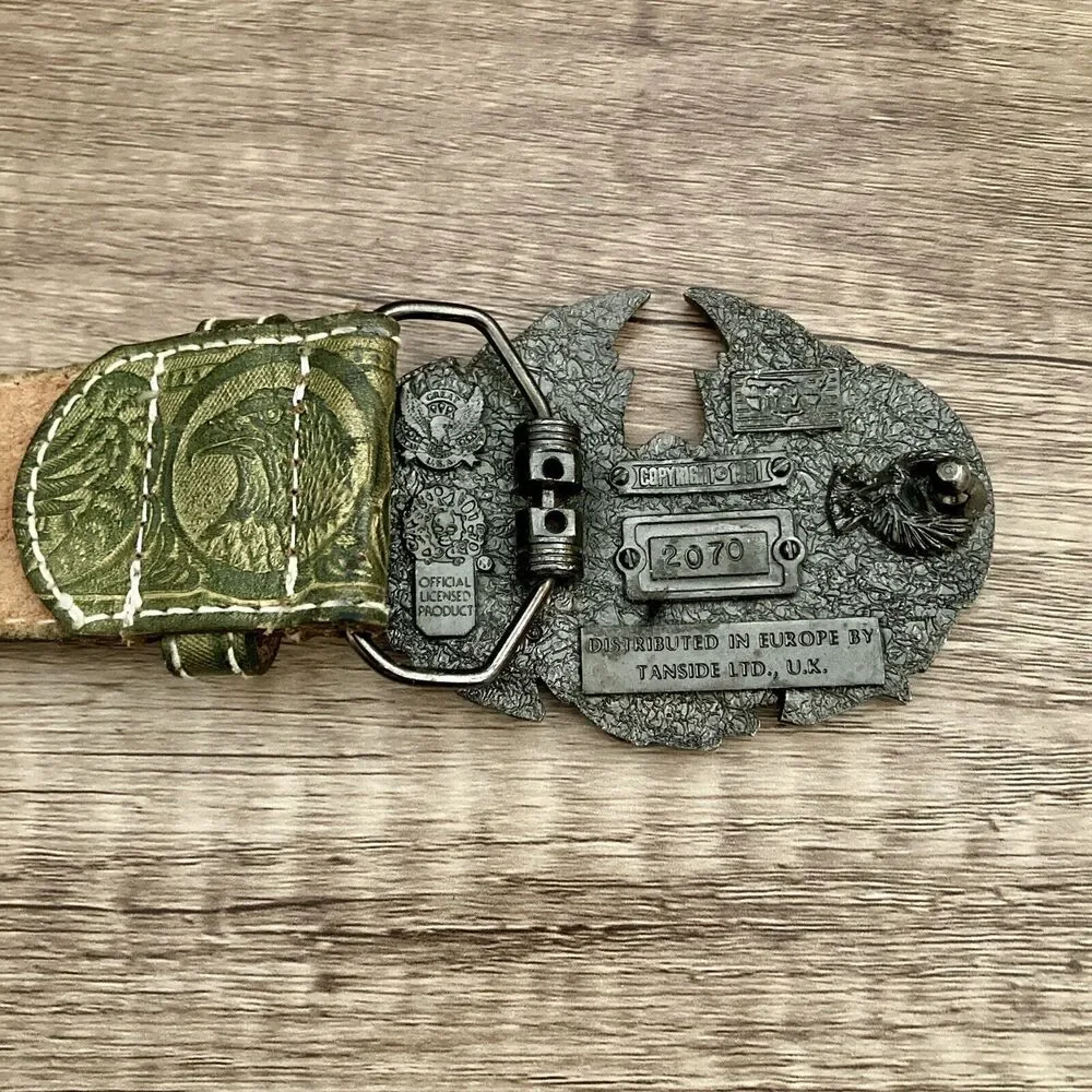 Streets Ahead Olive Green Leather Belt with Multicolor Easyriders Buckle